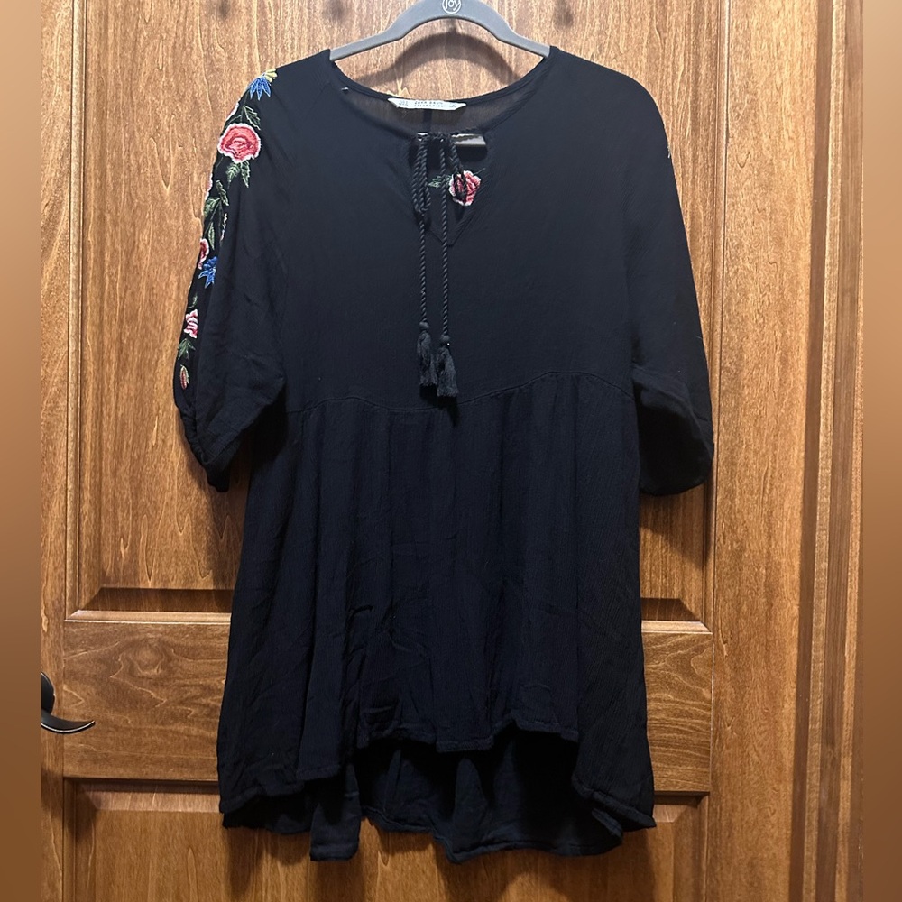 Zara Black Tunic with Colorful Floral Detail